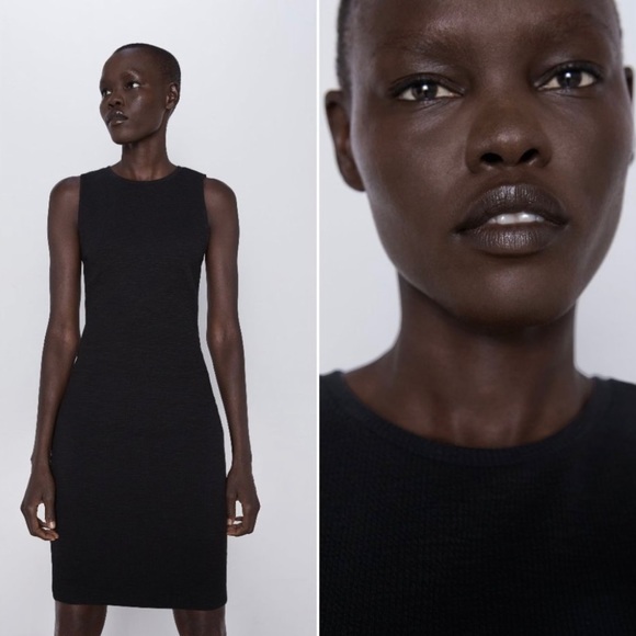 NWOT ZARA BLACK TEXTURED TUBE MIDI DRESS - Picture 3 of 7